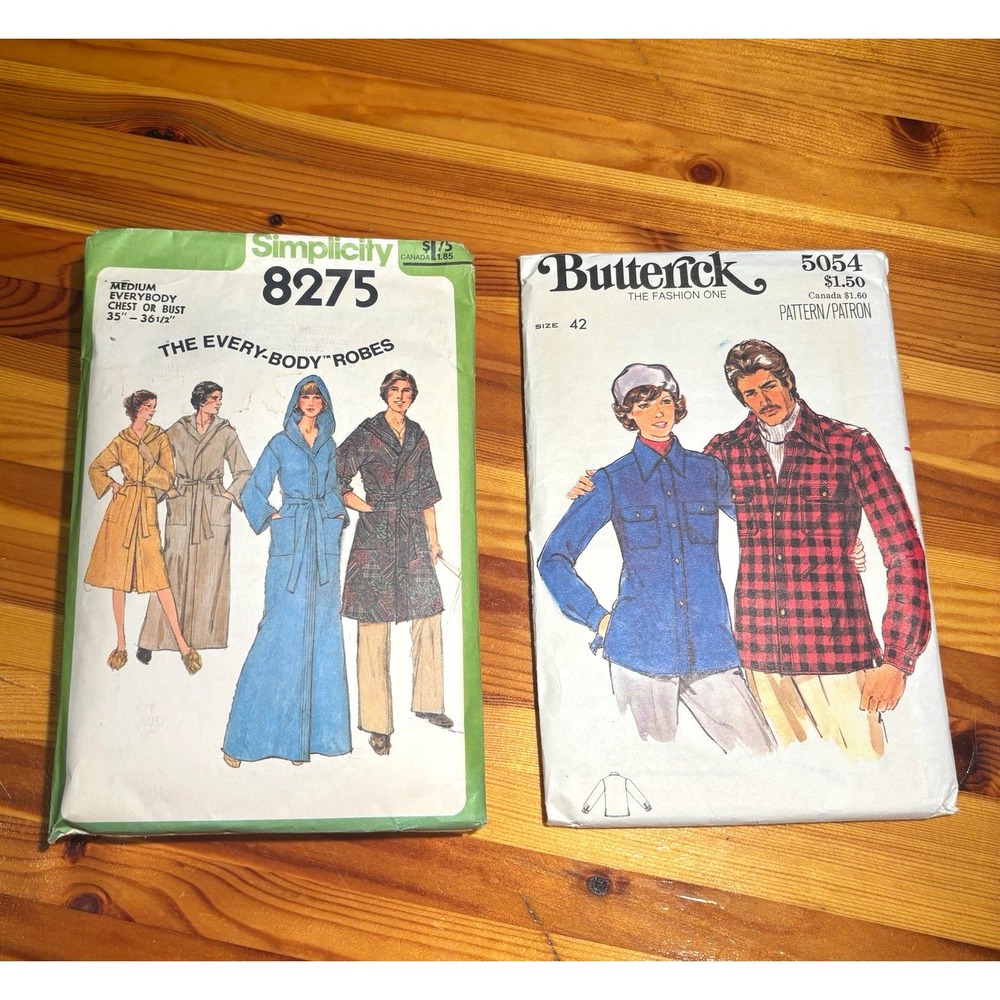 VTG 1970s Uncut Simplicity 8275 Robe Med Butterick 5054 Shirt Jacket 42